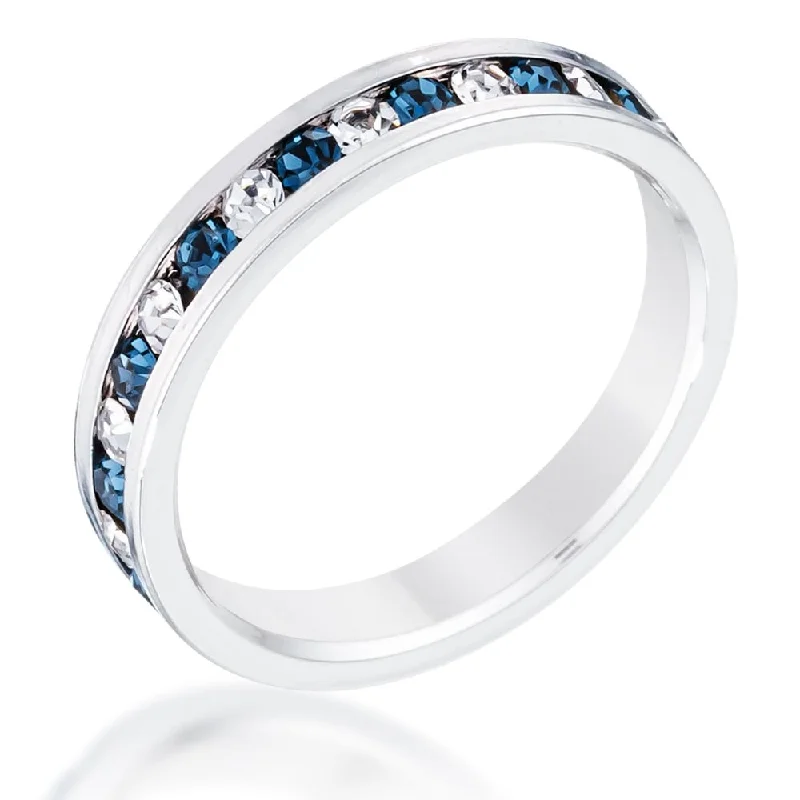 Women’s sterling silver rings-Clear And Blue Alternating Crystal Eternity Ring Timeless Fashion Accessory