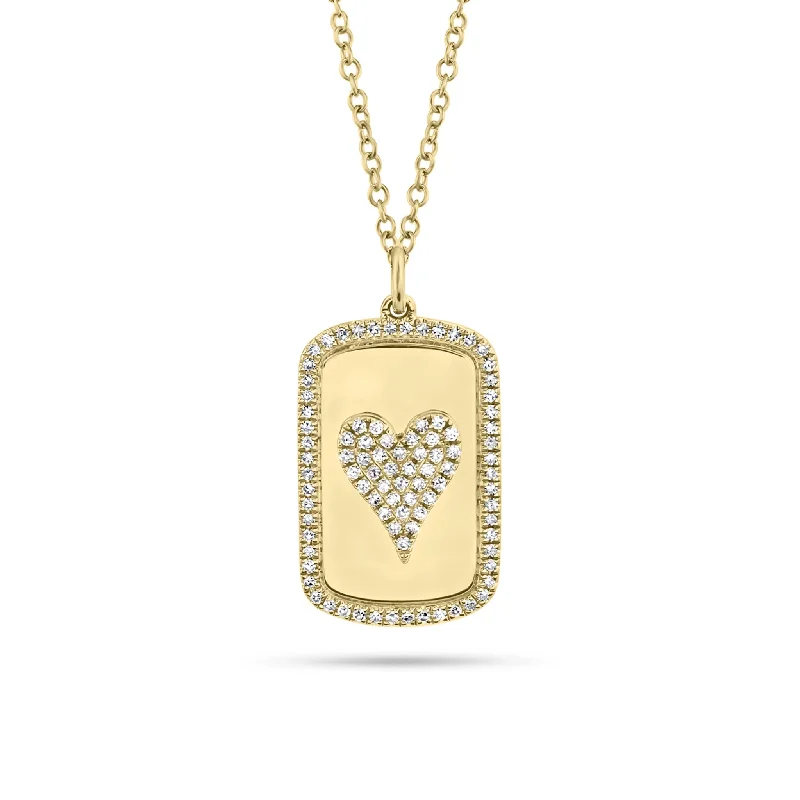 Women’s tennis necklaces-Pave Diamond Heart Dog Tag Necklace