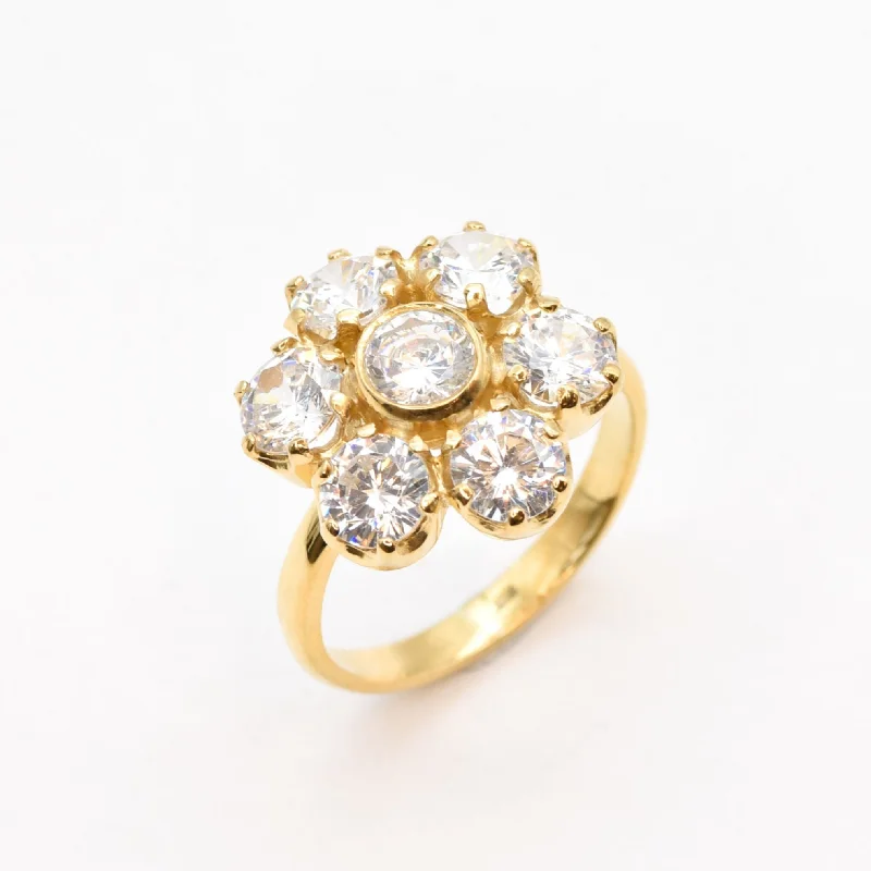 Women’s affordable diamond engagement rings-Flower Diamond Ring - Gold Diamond Ring - Sparkly Cocktail Ring