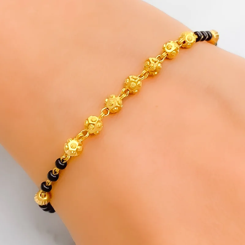 Women’s hammered bangles-Lightweight Everyday 22k Gold Black Bead Bracelet