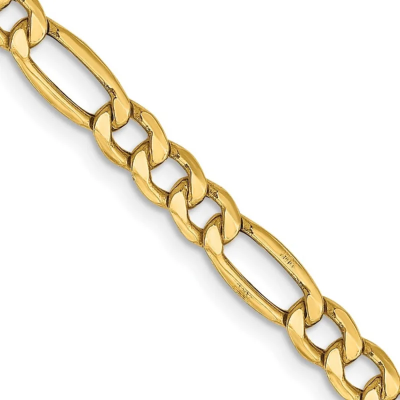 Women’s sterling silver chain bracelets-Curata 10k Yellow Gold Polished Lobster Claw Closure 4.75mmSemi-Solid Figaro Chain Bracelet - 8 Inch