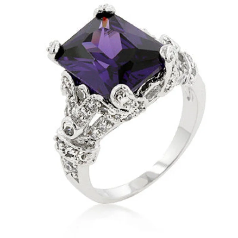 Women’s silver promise rings-Elegant Amethyst Purple Princess Ring - Stunning Gemstone Jewelry For Women