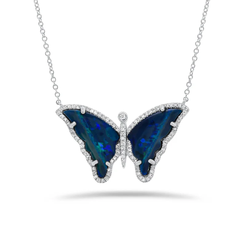 Women’s chain necklaces-Opal & Diamond Butterfly Necklace