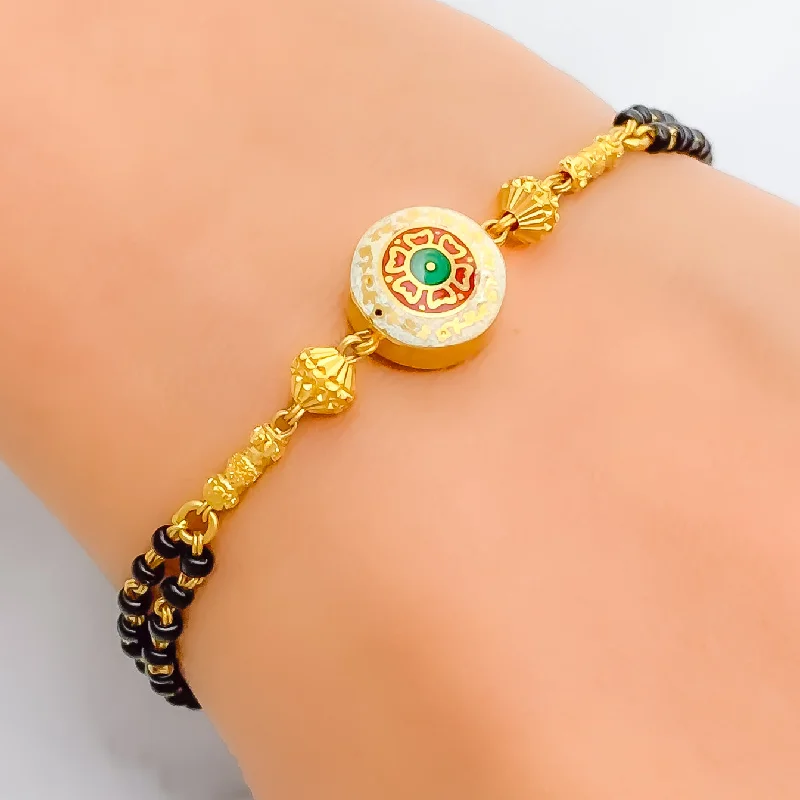 Women’s vintage bangle bracelets-Tasteful Stately 22k Gold Black Bead Bracelet