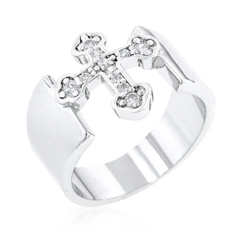 Women’s sterling silver wedding rings-Cubic Zirconia Cross Band Ring For Women