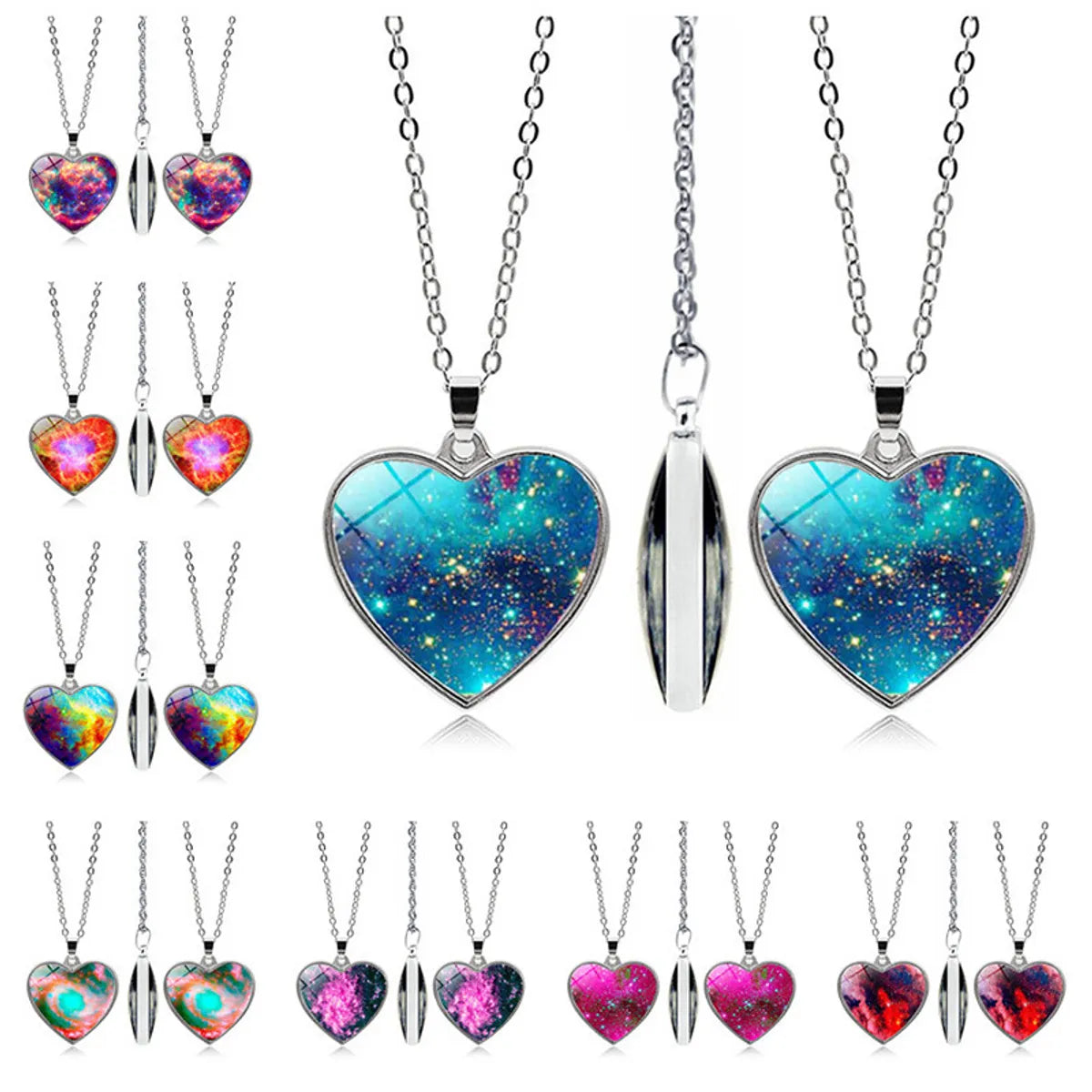 Women’s solid gold necklaces-1 Piece Fashion Heart Shape Alloy Glass Plating Unisex Pendant Necklace