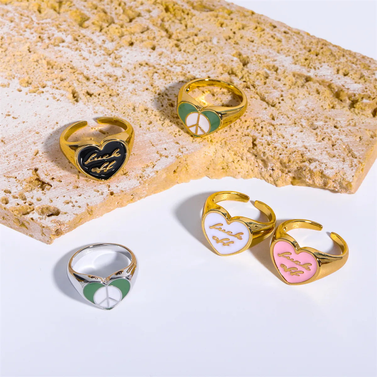 Women’s silver promise rings-Retro Letter Brass Enamel Rings