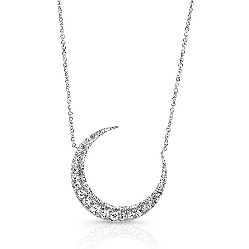 Women’s fashion statement necklaces-Diamond Large Crescent Moon Pendant Necklace