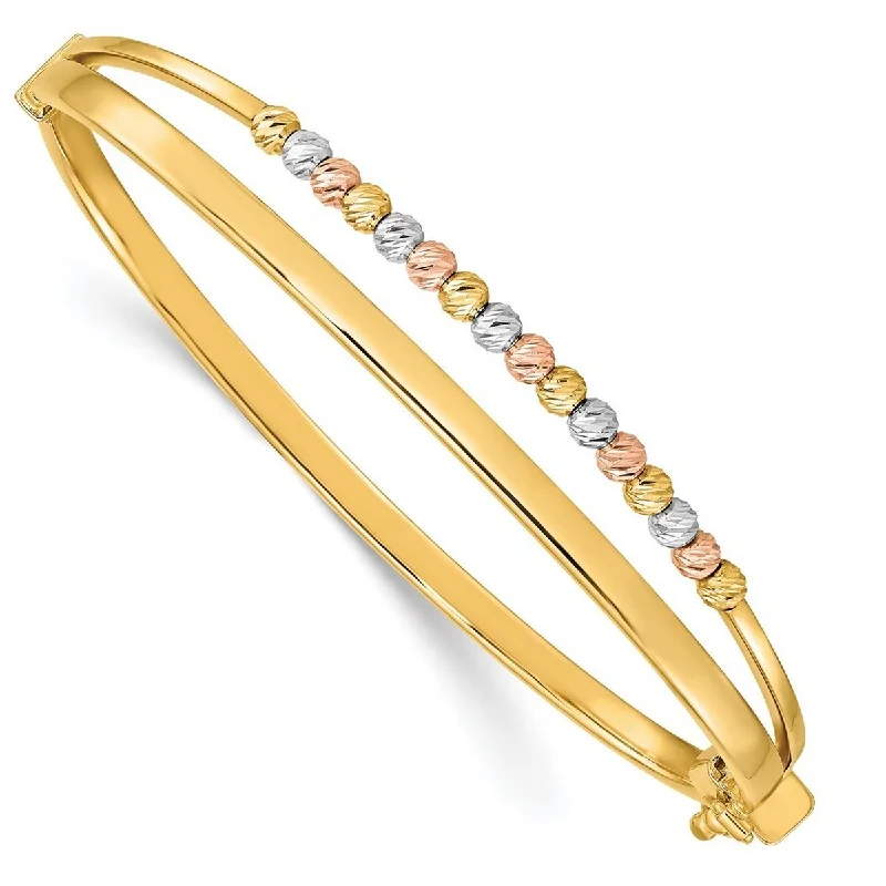 Women’s antique bangles-Curata 14k Tri color Gold Polished Sparkle Cut Fancy Hinged Cuff Stackable Bangle Bracelet