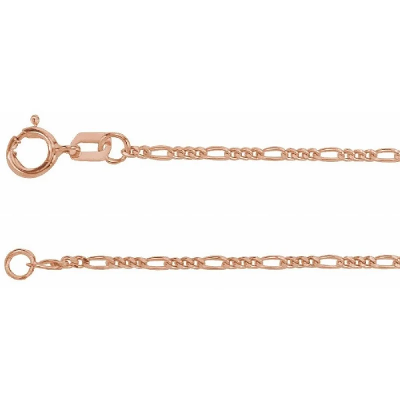 Women’s high-end engagement rings-Curata 14k Rose Gold 1.28mm Figaro Chain Necklace (Spring Ring)