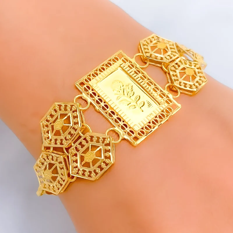 Women’s adjustable bracelets-Artistic Honeycomb Accented 21k Gold Bracelet