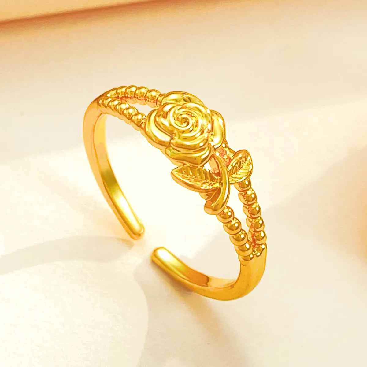 Women’s fashion gold rings-Luxurious Wedding Bridal Rose Copper Women's Open Rings