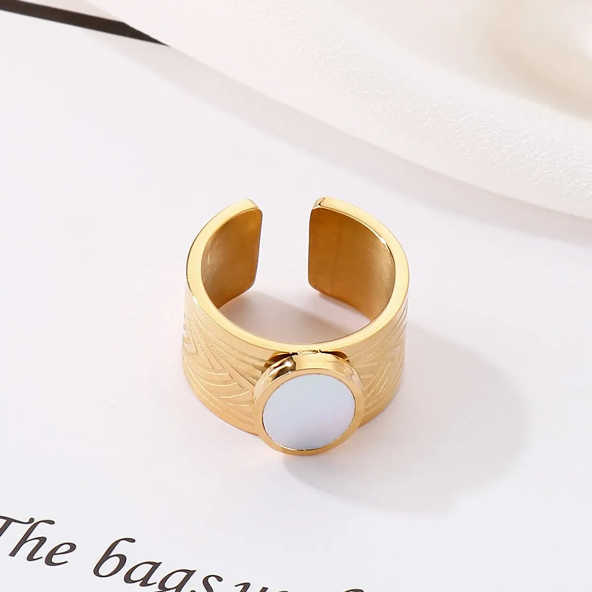 Women’s gold-plated rings-Retro Geometric Titanium Steel Open Ring Shell Stainless Steel Rings