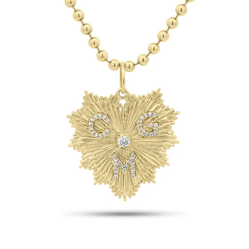 Women’s luxury necklaces-Fluted Gold Heart Pendant with Diamond Initials