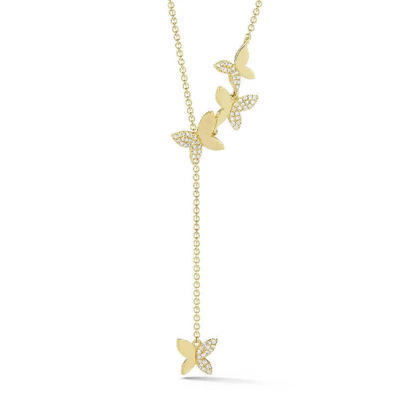 Women’s diamond pendant necklaces-Diamond Butterfly Lariat Necklace