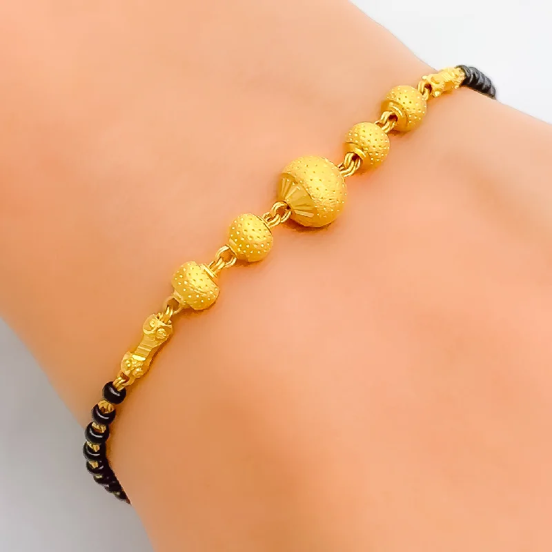 Women’s colorful cuff bracelets-Fashionable Elevated 22k Gold Black Bead Bracelet