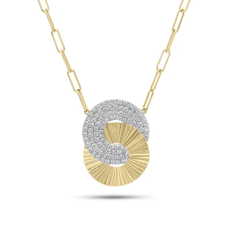 Women’s moonstone necklaces-Diamond & Fluted Gold Links Pendant Necklace