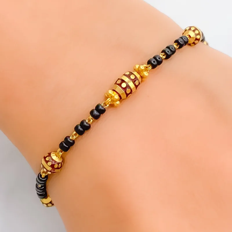 Women’s gemstone cuff bracelets-Exquisite Meenakari 22k Gold Black Bead Bracelet