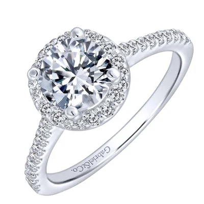 Women’s classic solitaire engagement rings-Gabriel Carly Halo Diamond Engagement Ring Setting in 14kt White Gold (1/4ct tw)