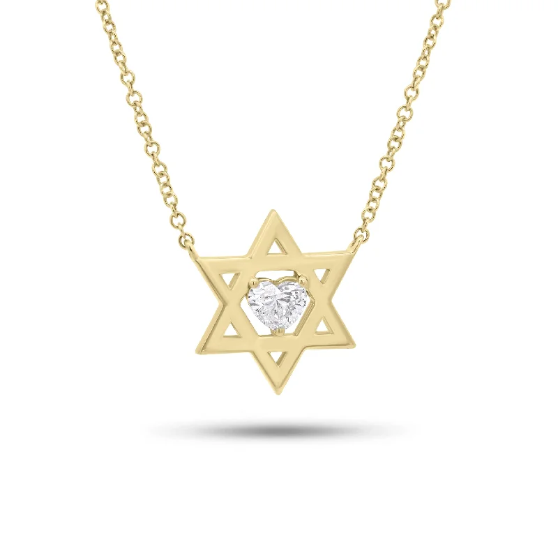 Women’s geometric necklaces-Gold Star of David Pendant with Diamond Heart