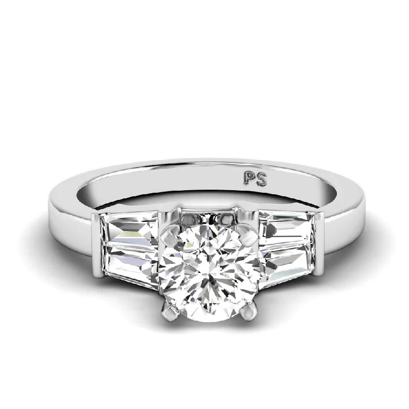 Women’s solitaire diamond engagement rings-0.75-1.90 CT Taper & Round Cut Diamonds - Engagement Ring