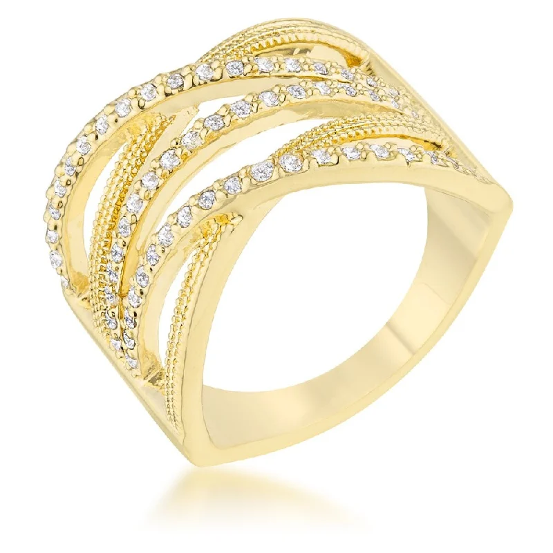 Women’s cocktail rings-Greta 0.57ct CZ 14k Gold Wide Cocktail Cable Ring