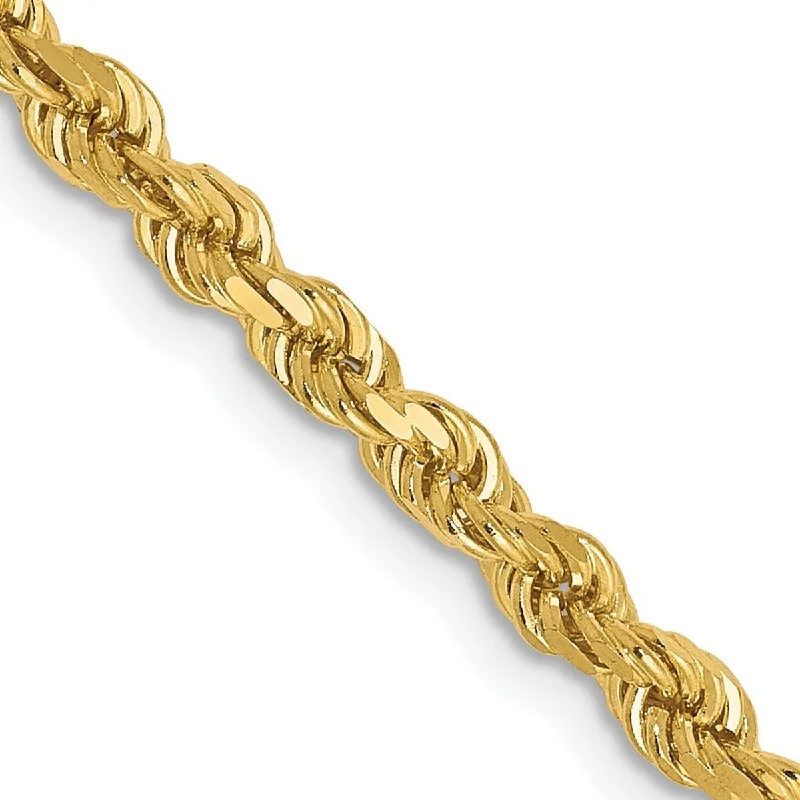 Women’s double bracelet sets-Curata 14k Yellow Gold Lobster Claw Closure 2.75mm Sparkle Cut Rope Chain Bracelet