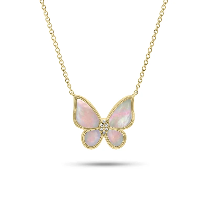 Women’s sparkling necklaces-Mother of Pearl & Diamond Butterfly Pendant Necklace