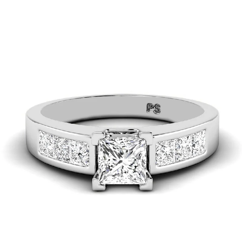 Women’s custom halo engagement rings-1.30-3.80 CT Princess Cut Lab Grown Diamonds - Engagement Ring