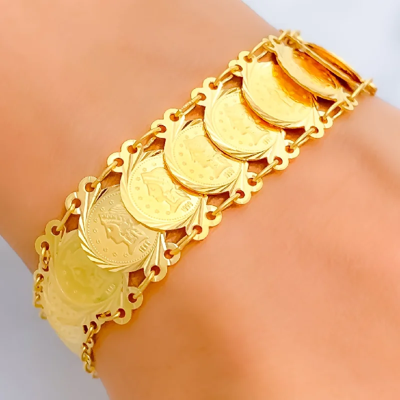 Women’s friendship bangles-Refined Glamorous 21k Gold Coin Bracelet