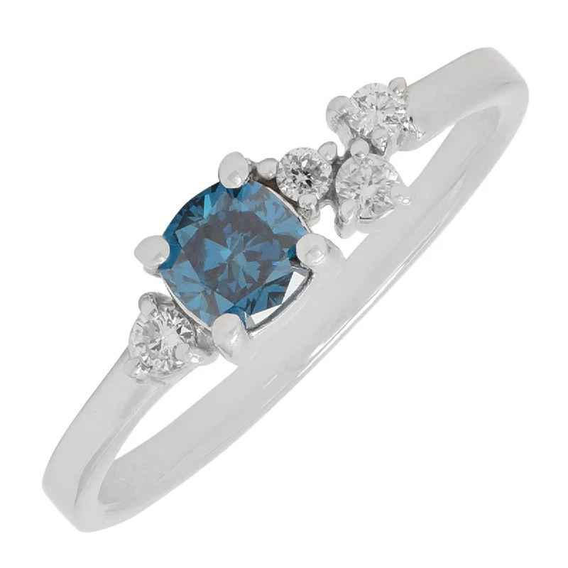 Women’s rose gold halo engagement rings-Cushion Cut Blue and White Diamond Ring in 14kt White Gold (1/2ct tw)