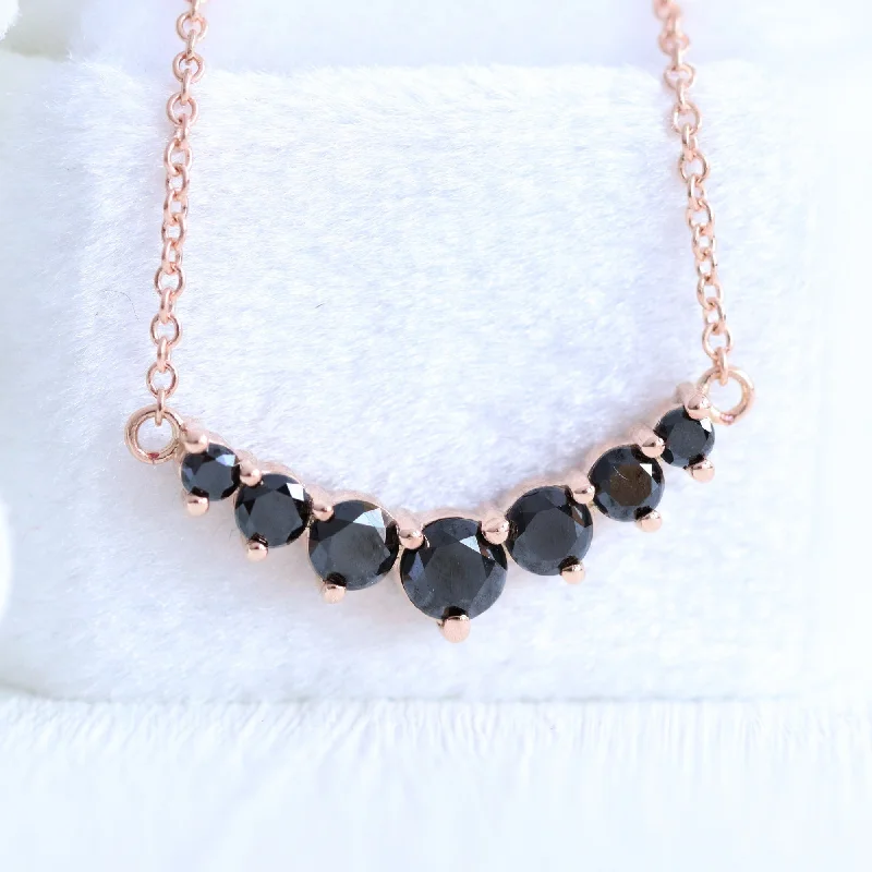 Women’s boho gold necklaces-Large 7 Black Diamond Pendant in 14k Gold Curved Cluster Necklace