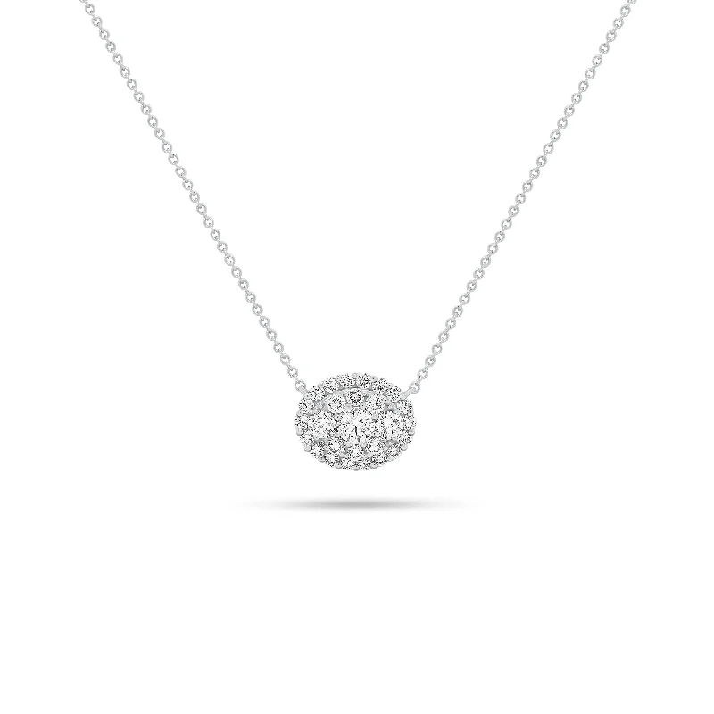 Women’s boho-style necklaces-Diamond Oval Cluster Pendant Necklace