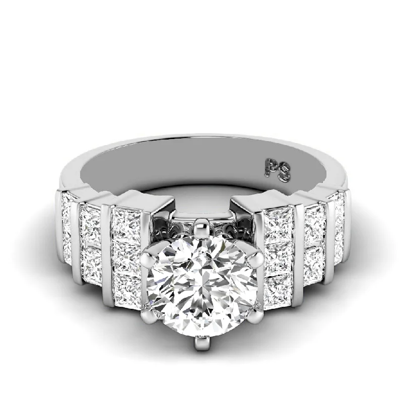 Women’s heirloom engagement rings-1.70-4.20 CT Princess & Round Cut Lab Grown Diamonds - Engagement Ring