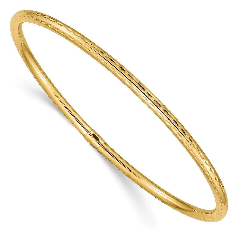 Women’s luxury gold bracelets-14k Yellow Gold 3mm Diamond-cut Tube Slip-on Bangle Bracelet