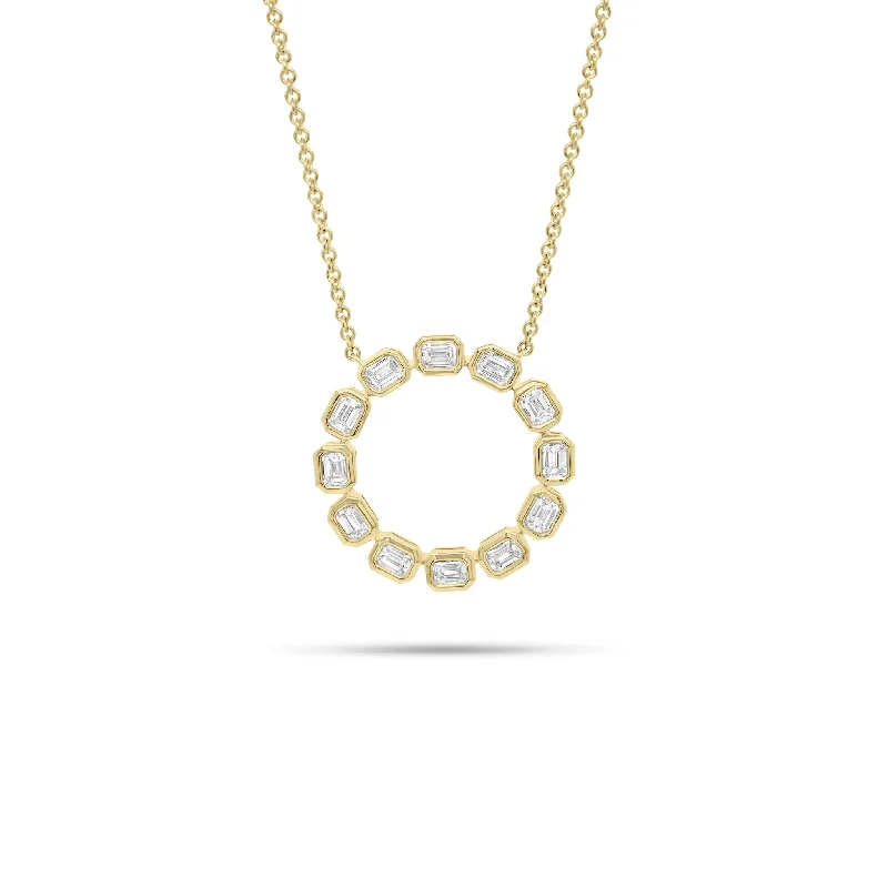 Women’s gold necklaces-Emerald-Cut Diamond Circle Pendant Necklace