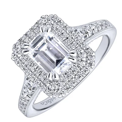 Women’s oval engagement rings with diamonds-Gabriel Jasmine Emerald Cut Diamond Engagement Ring Setting in 14kt White Gold (3/4ct tw)