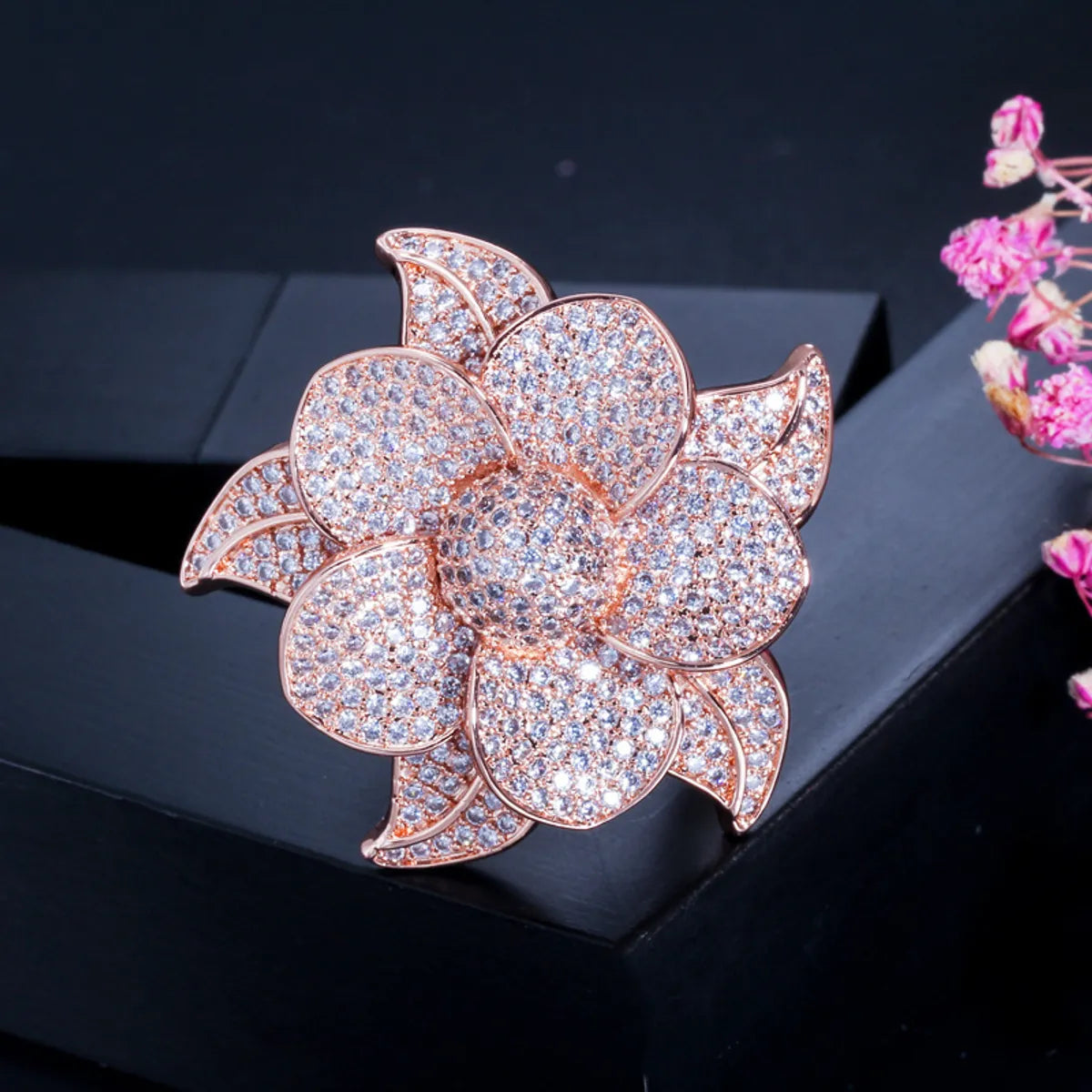 Women’s trendy rings-Elegant Luxurious Flower Copper Plating Inlay Zircon 14k Gold Plated Gold Plated Rhodium Plated Rings