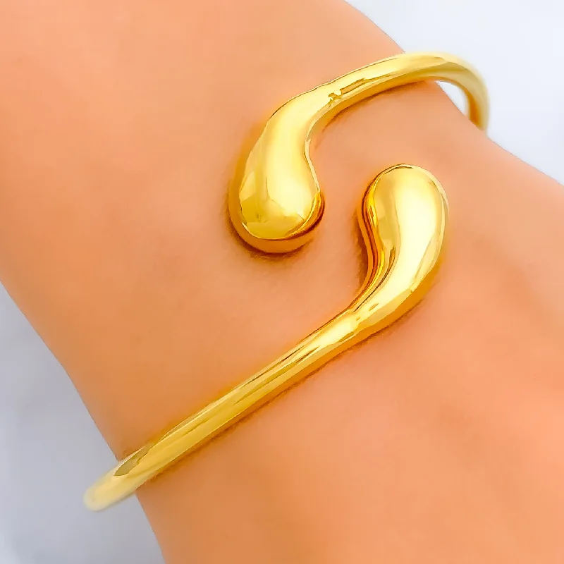 Women’s handmade bangles-Glossy Glowing 21k Gold Open Bangle Bracelet