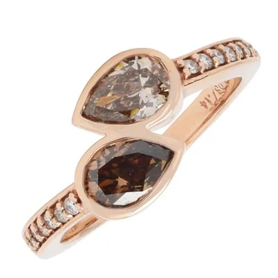 Women’s oval cut diamond engagement rings-Pear Shape Champagne Diamond Ring in 14kt Rose Gold (1 1/10ct tw)