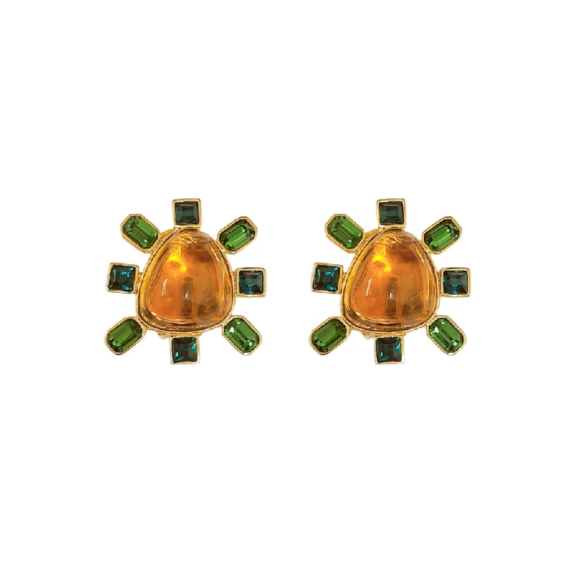 Women’s birthstone necklaces-Emerald and Topaz Cabochon Center Clip Earring