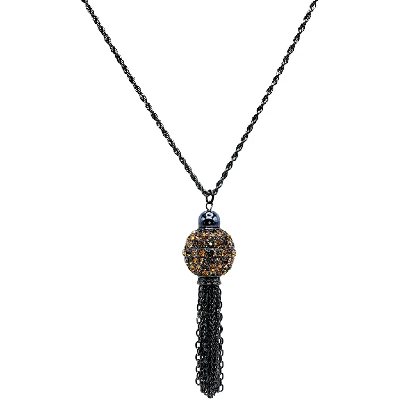 Women’s heart-shaped diamond necklaces-Vintage Gunmetal with Hematite Disco Ball Tassel Necklace