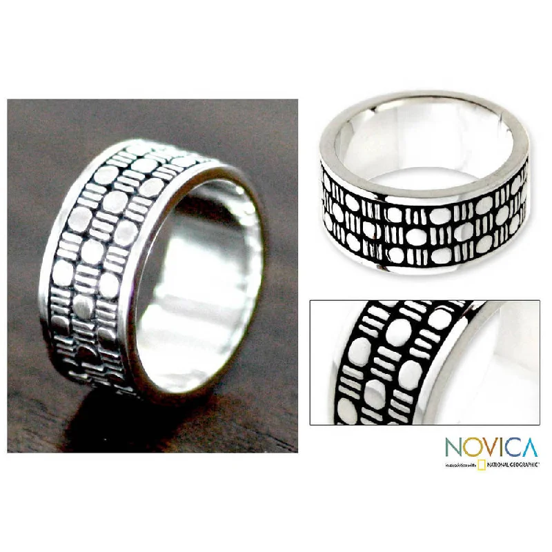 Women’s diamond rings-Handmade Sterling Silver Men's 'Binary Code' Ring (Indonesia)