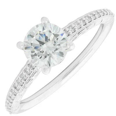 Women’s alternative engagement rings-Ritani Engraved Diamond Engagement Ring Setting in 14kt White Gold (1/7ct tw)