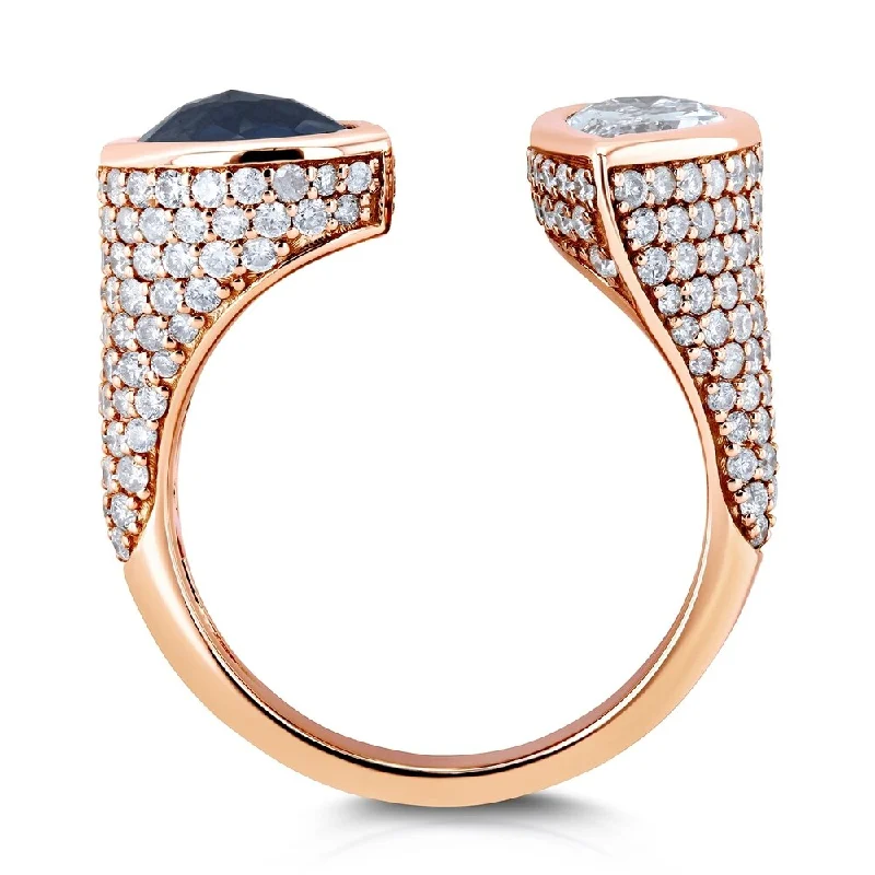 Women’s stackable diamond rings-Kobelli Two Collection 18k Rose Gold Certified 3 7/8ct TDW Black and White Pear Diamond, Bezel and Pave Open Cuff Ring - Size 7