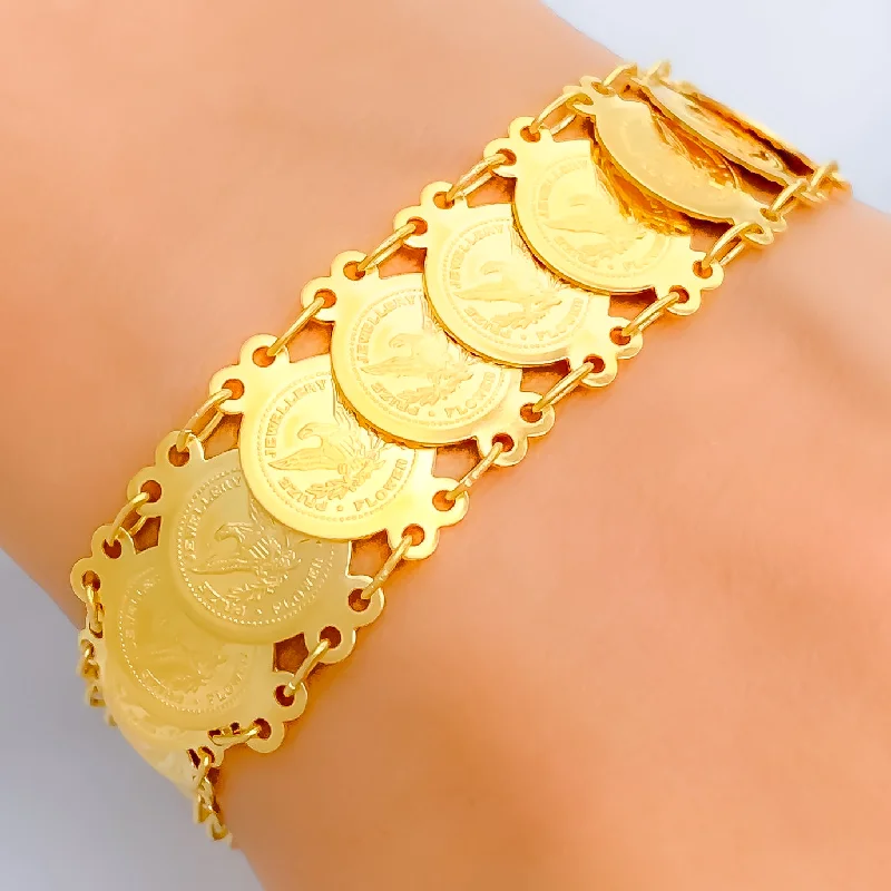 Women’s modern bangles-Opulent Beautiful 21k Gold Coin Bracelet