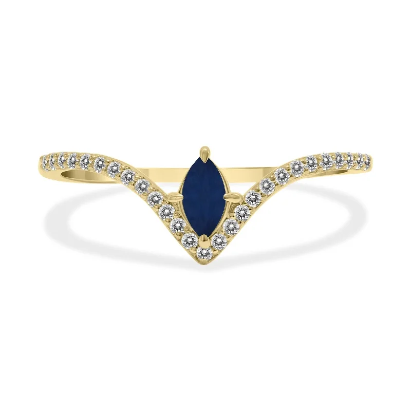 Women’s fashion rings-Marquee Jewels 1/4 Carat TW Sapphire and Diamond V Shape Ring in 10K Yellow Gold