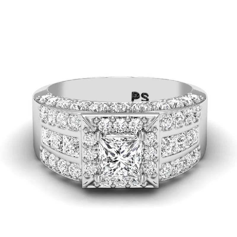 Women’s white gold engagement rings-2.95-5.45 CT Round & Princess Cut Lab Grown Diamonds - Engagement Ring