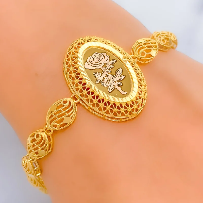 Women’s charm bangle bracelets-Captivating Netted Oval 21k Gold Bracelet