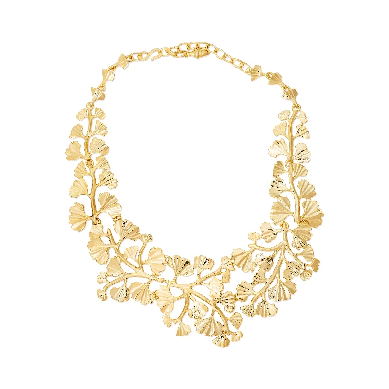 Women’s vintage diamond necklaces-Gold Leaves & Vine Bib Necklace